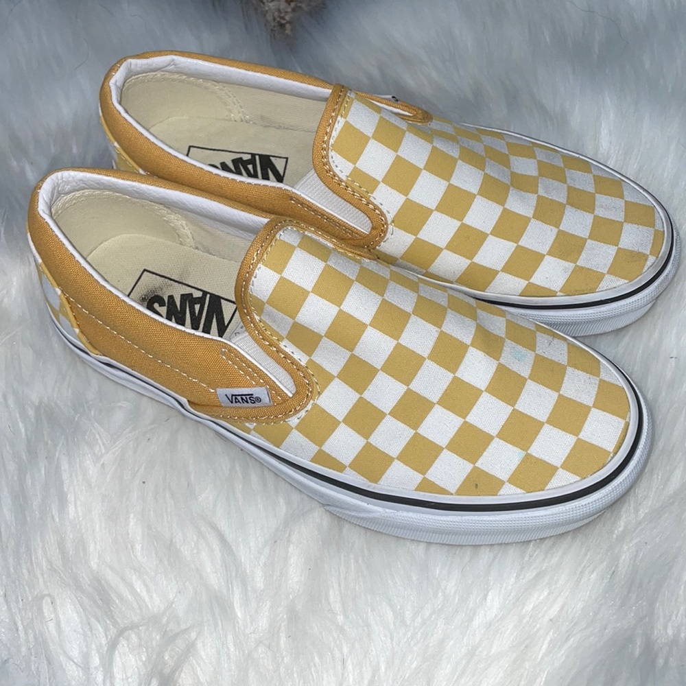Yellow Checkered Slip On Vans